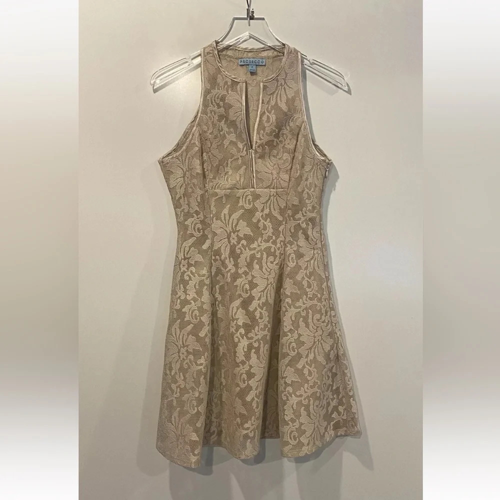 PROSECCO Gold Lace‎ Sleeveless Cocktail Dress Womens Size 2 (903)